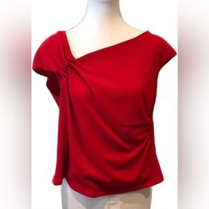 Badgley Mischka Cap Sleeves Red Top Beaded Asymmetrical Neckline women Size 10